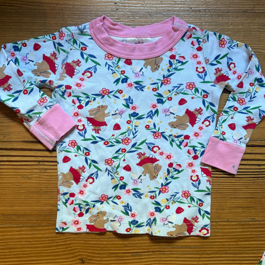 Hanna Andersson blue floral bunny pink trim pajama set SIZE 18-24M