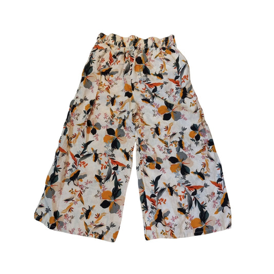 Rachel Zoe floral wide leg cropped linen pull on elastic waist pants SIZE M