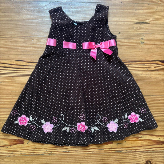 Blueberi Boulevard brown corduroy pink polkadot floral sleeveless dress SIZE 3T