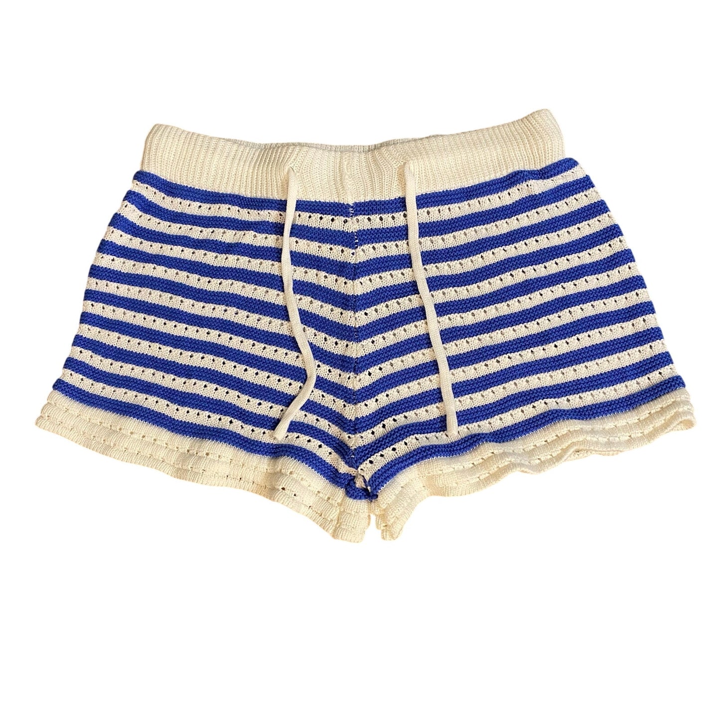 Shein royal blue white striped knit elastic waistband shorts SIZE S
