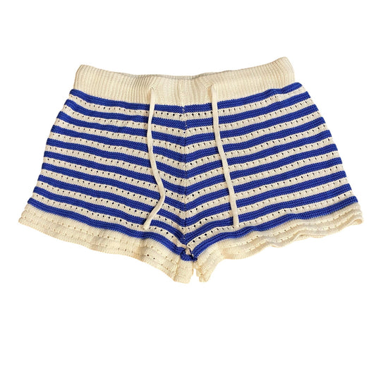 Shein royal blue white striped knit elastic waistband shorts SIZE S
