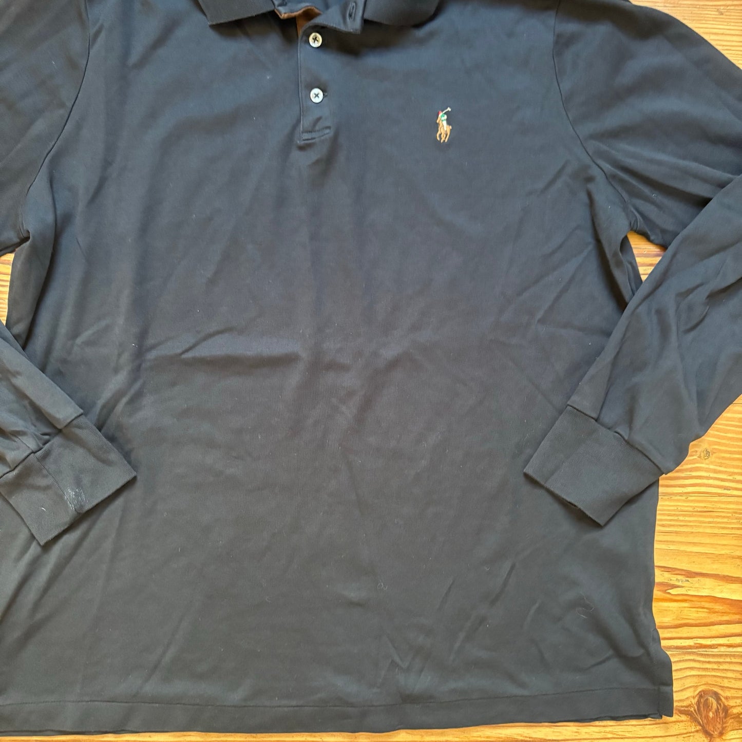 Polo Ralph Lauren black brown accents long sleeve polo shirt SIZE L