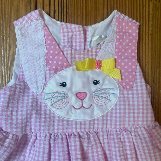 Rare Editions pink bunny polka dot pattern ruffle tiered sleeveless top SIZE 24M