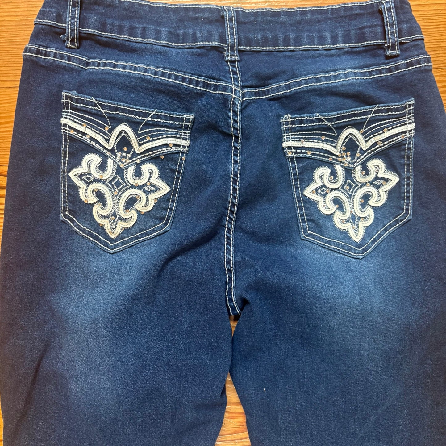 Angels of Difference dark wash embellished pocket boot cut womens jeans SIZE 16