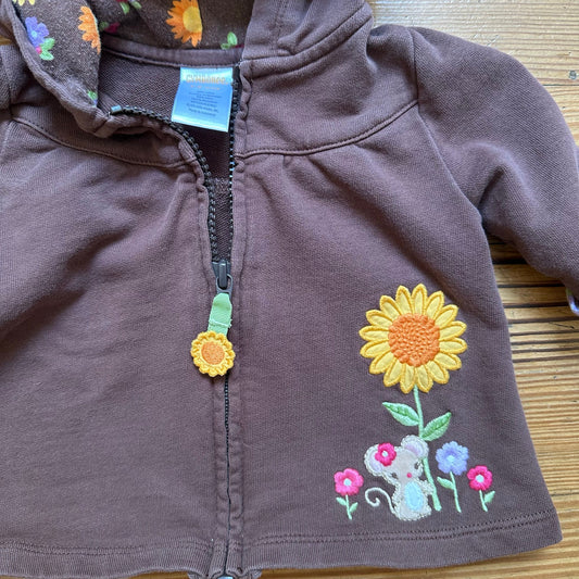 Gymboree brown sunflower embroidered full zip hooded sweatshirt SIZE 3M