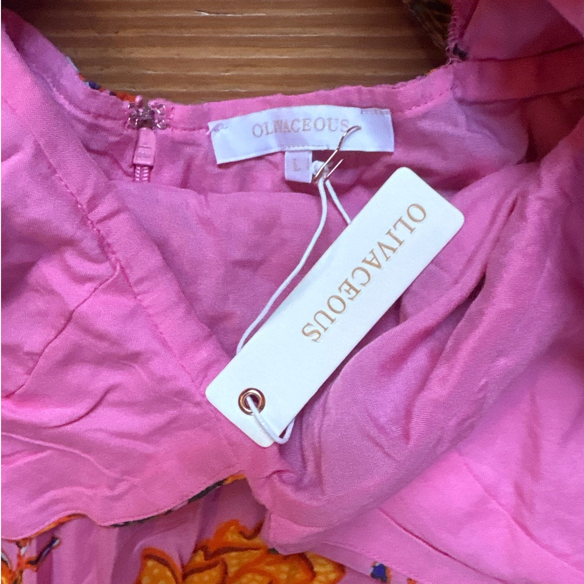 NWT Olivaceous pink floral ruffle oprn back fit flare mini dress SIZE L