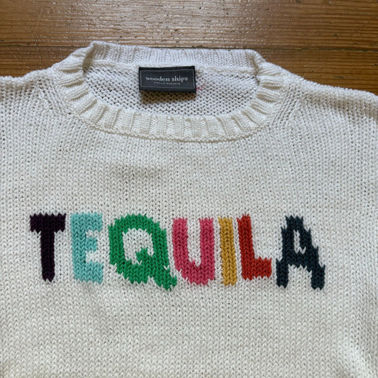 Wooden Ships white colorful tequila loose knit crew cropped sweater SIZE M