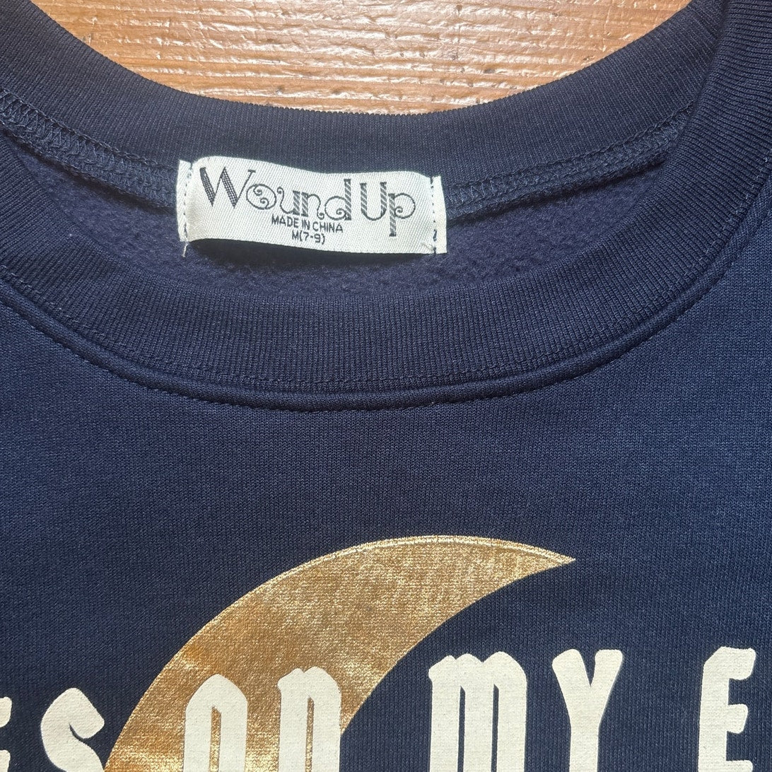 Wound Up funny Halloween blue skeleton hexes on my exs crew sweatshirt SIZE M