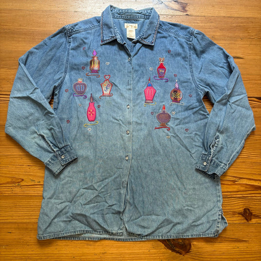 Bobbie Brooks vintage denim perfume long sleeve button up shirt SIZE L
