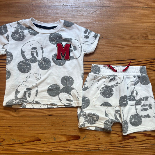 Disney Mickey Mouse white gray graphic short sleeve short baby set SIZE 18M