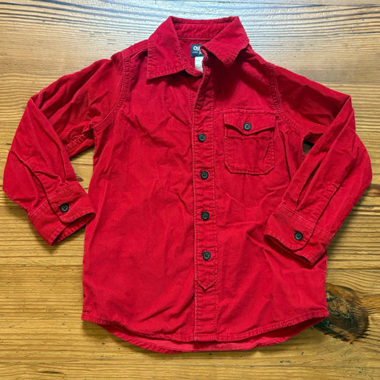 OshKosh B'gosh red corduroy long sleeve button up boys shirt SIZE 5