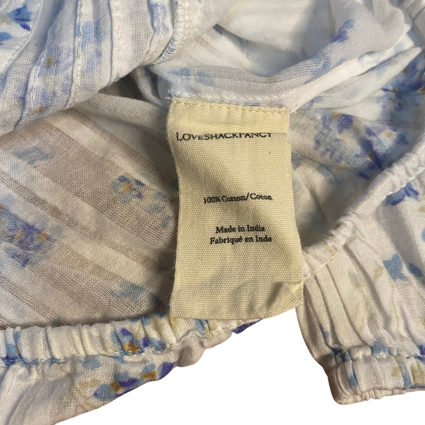 NWT LoveShackFancy white blue cottage ruffle long sleeve cropped shirt SIZE 12