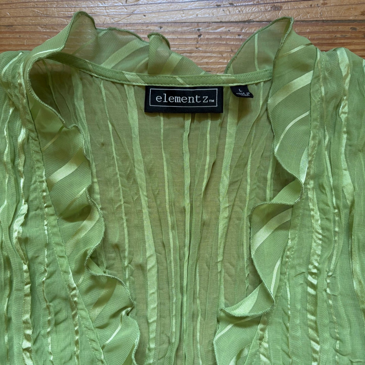 Elementz green sheer ruffle y2k tie front blouse top SIZE L