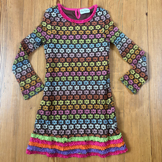 Rare Editions 70s brown floral sheer sleeve ruffle bottom girls dress SIZE 10