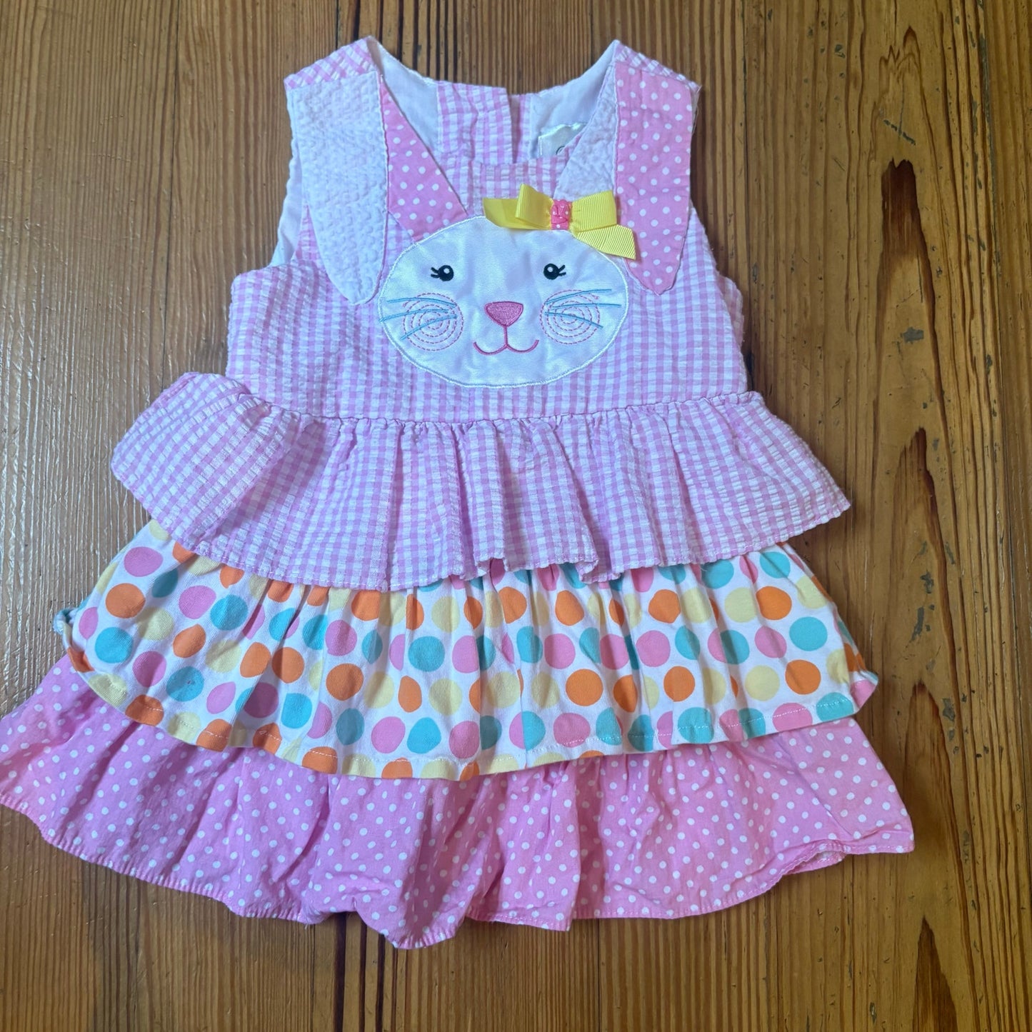 Rare Editions pink bunny polka dot pattern ruffle tiered sleeveless top SIZE 24M