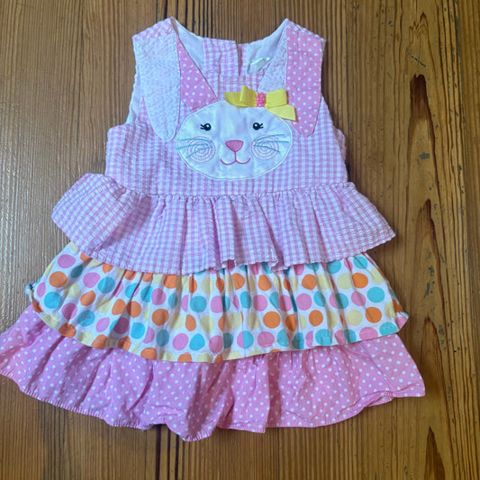 Rare Editions pink bunny polka dot pattern ruffle tiered sleeveless top SIZE 24M