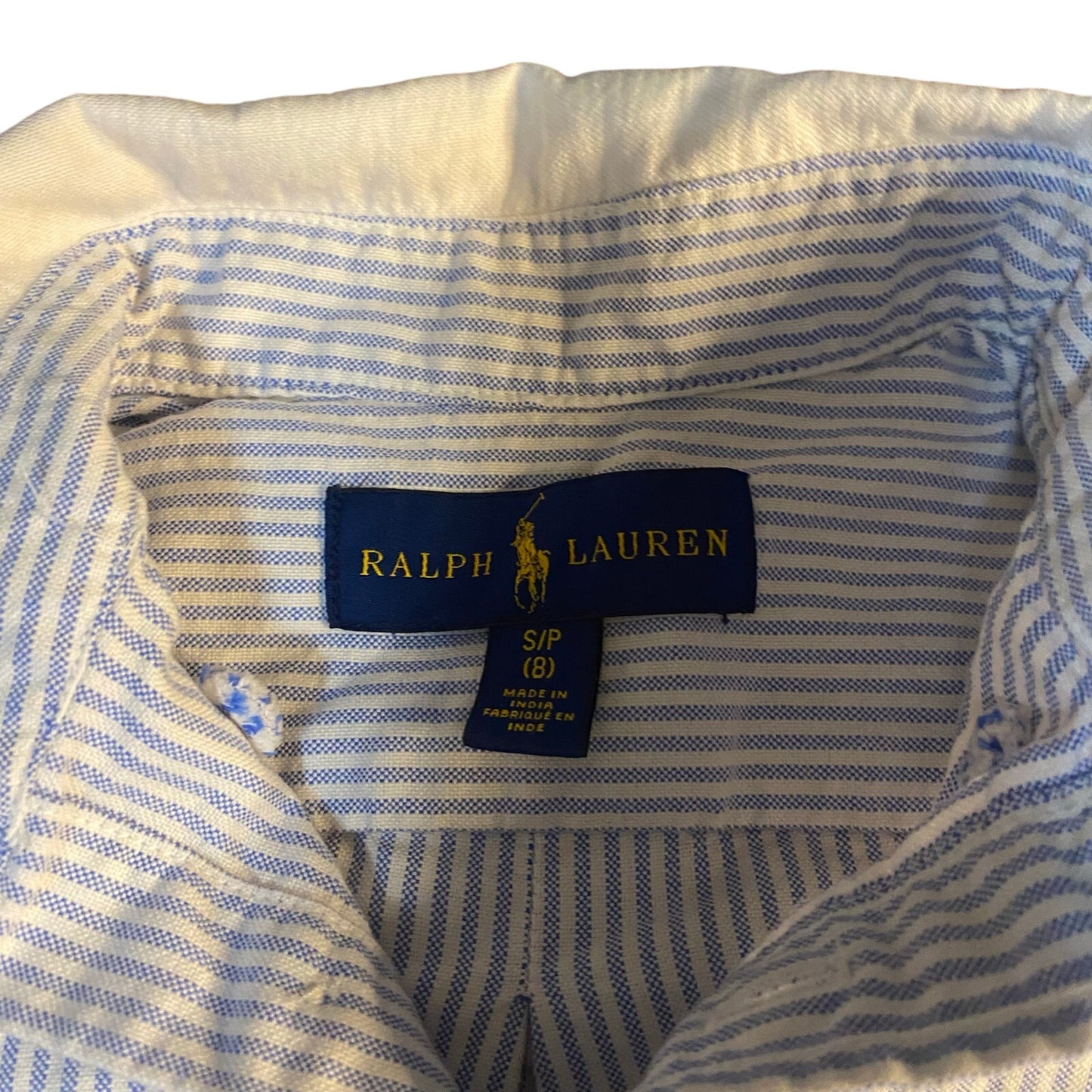 Ralph Lauren blue white pin striped large pony button up rugby shirt SIZE S