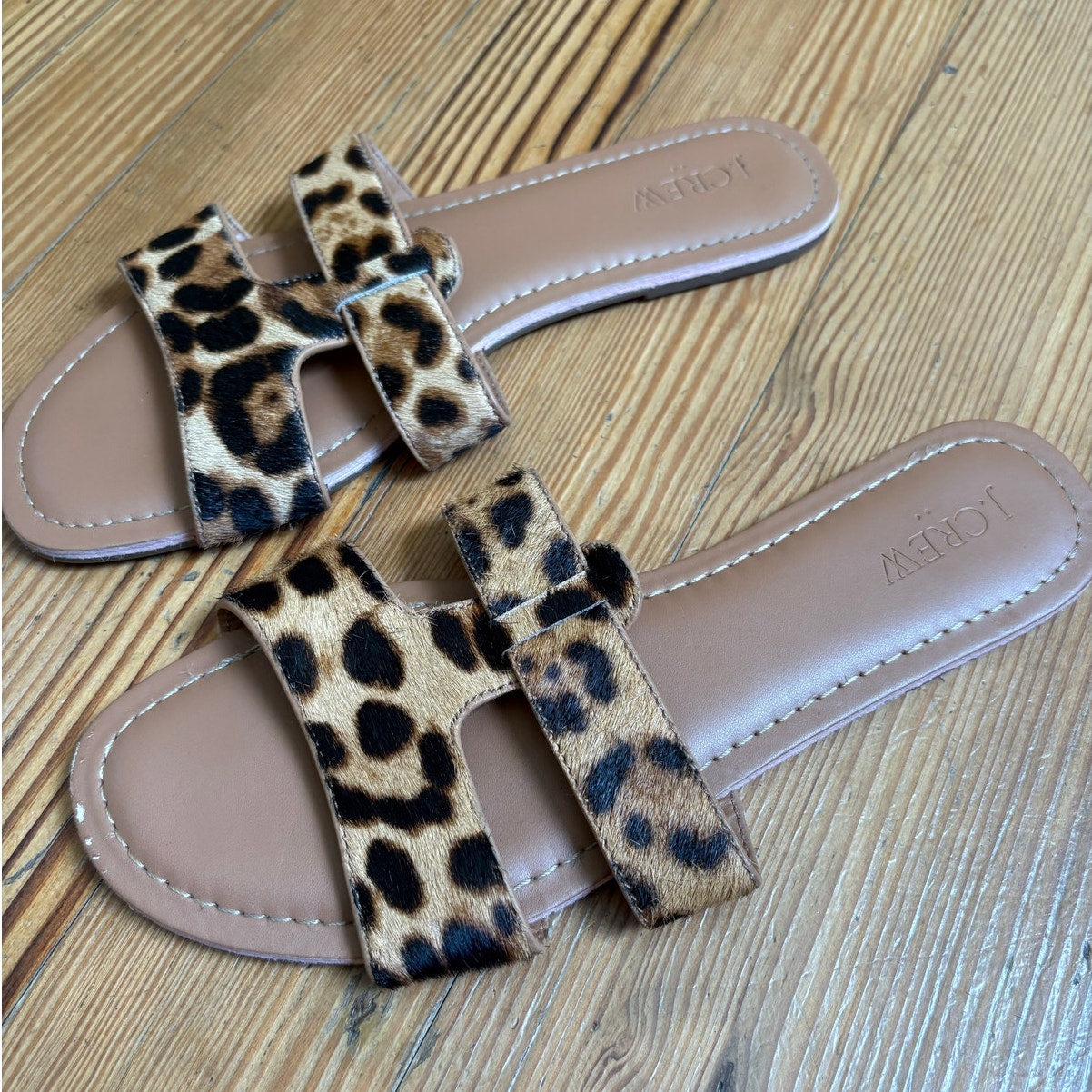 J.Crew cheetah calf hair beige sole slip on sandals SIZE 8