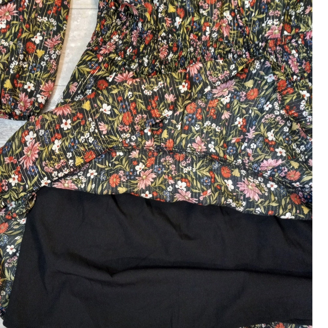 NWT Old Navy black floral print ruched waist long puff sleeve mini dress SIZE XL