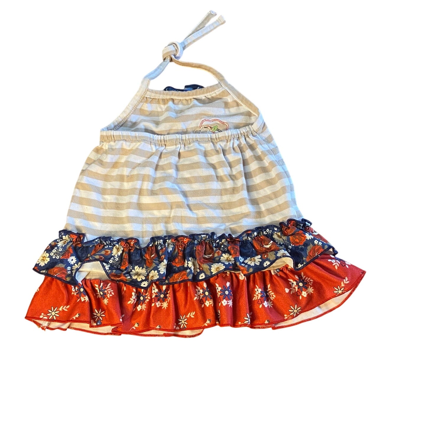 Marie Nicole beige striped chicken pattern ruffle halter top SIZE L