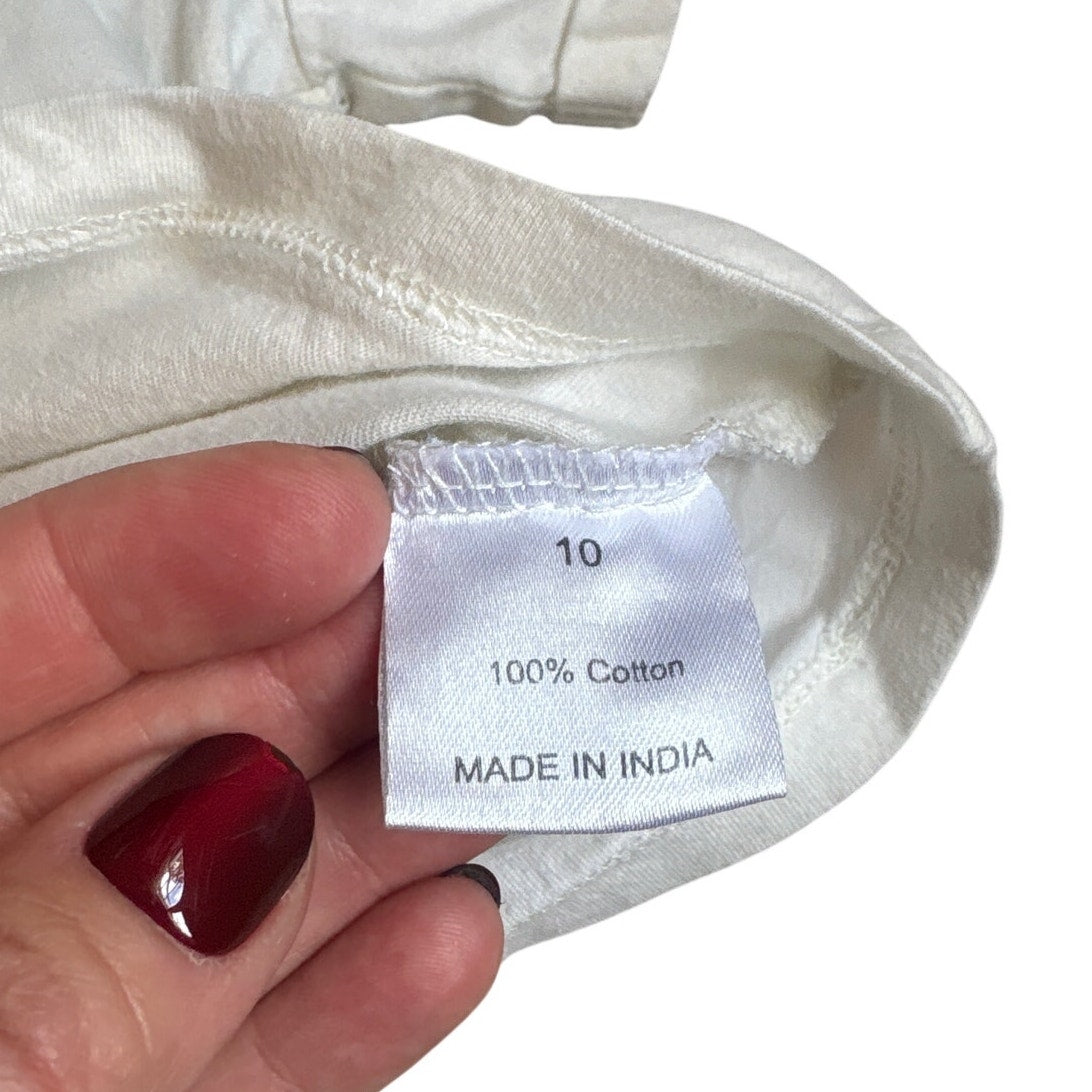 Messy Bun Just Chillin white croissant cropped short sleeve shirt SIZE 10