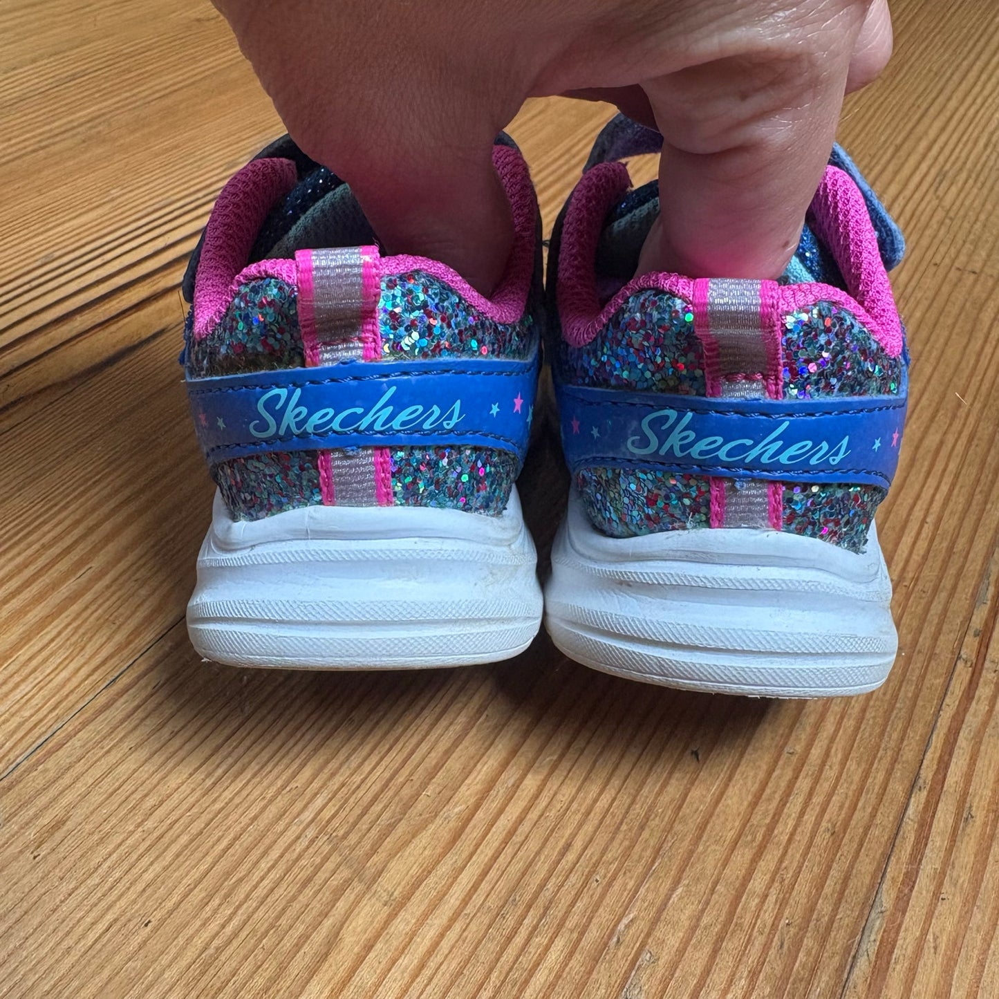 Skechers blue pink glitter light up slip on sneakers SIZE 5