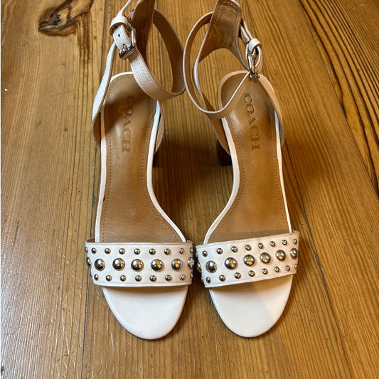 Coach Paige studded white leather ankle strap heel sandal SIZE 7B