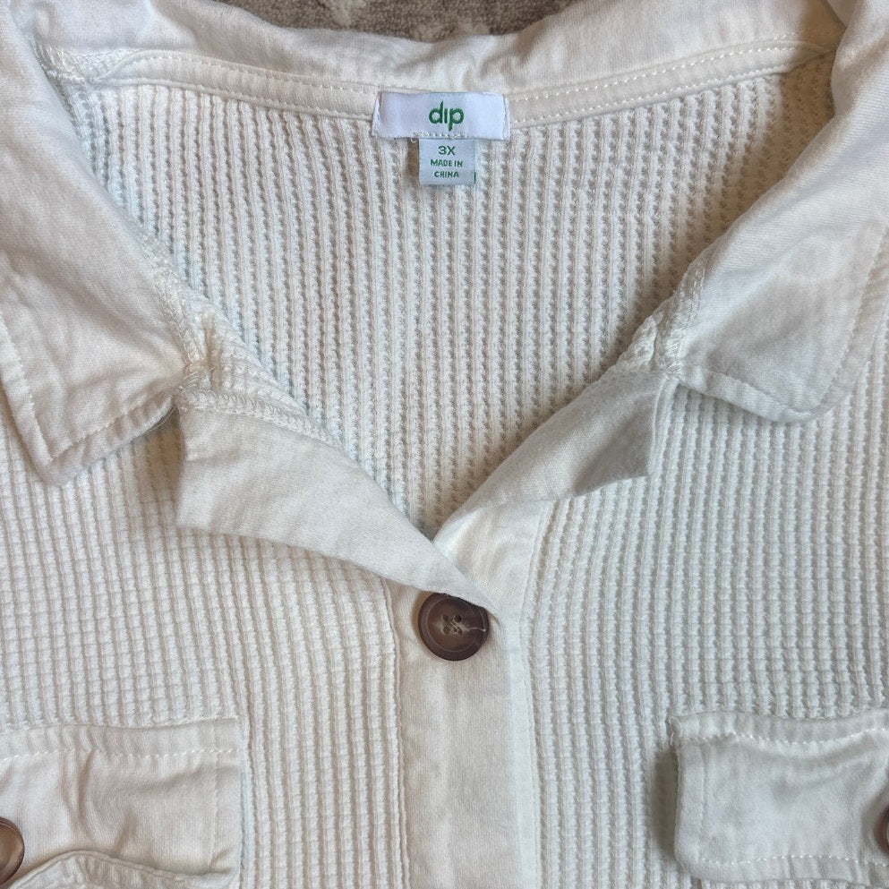 Dip cream waffle knit button down long sleeve shirt SIZE 3X