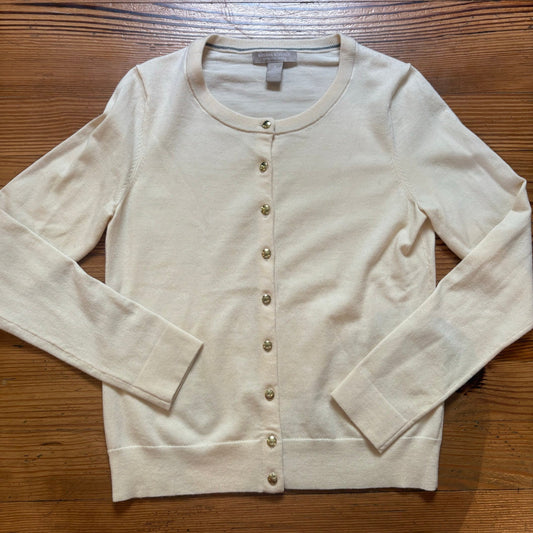 Banana Republic ivory extra fine merino wool gold button cardigan sweater SIZE S