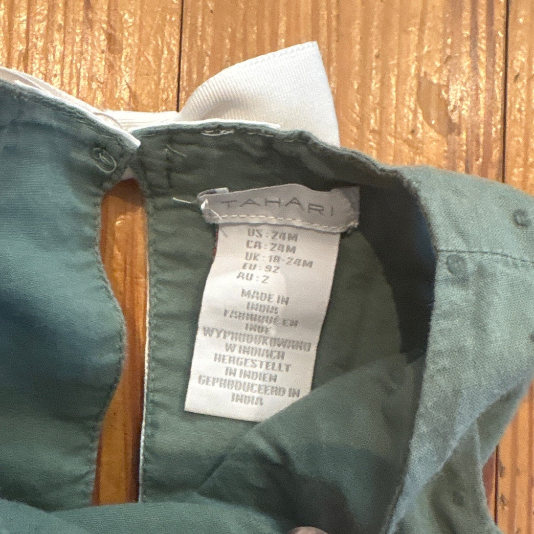 Tahari olive green tiered ruffle lace sleeveless baby dress SIZE 24M