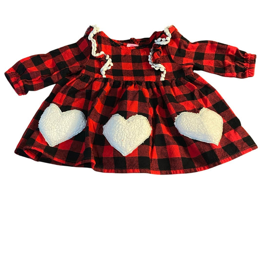 Goodlad red black checkered fleece heart long sleeve ruffle baby shirt SIZE 6M