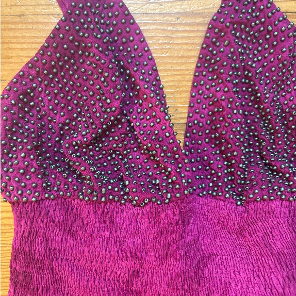 NWT Khush dark pink beaded bustier adjustable strap maxi dress SIZE S