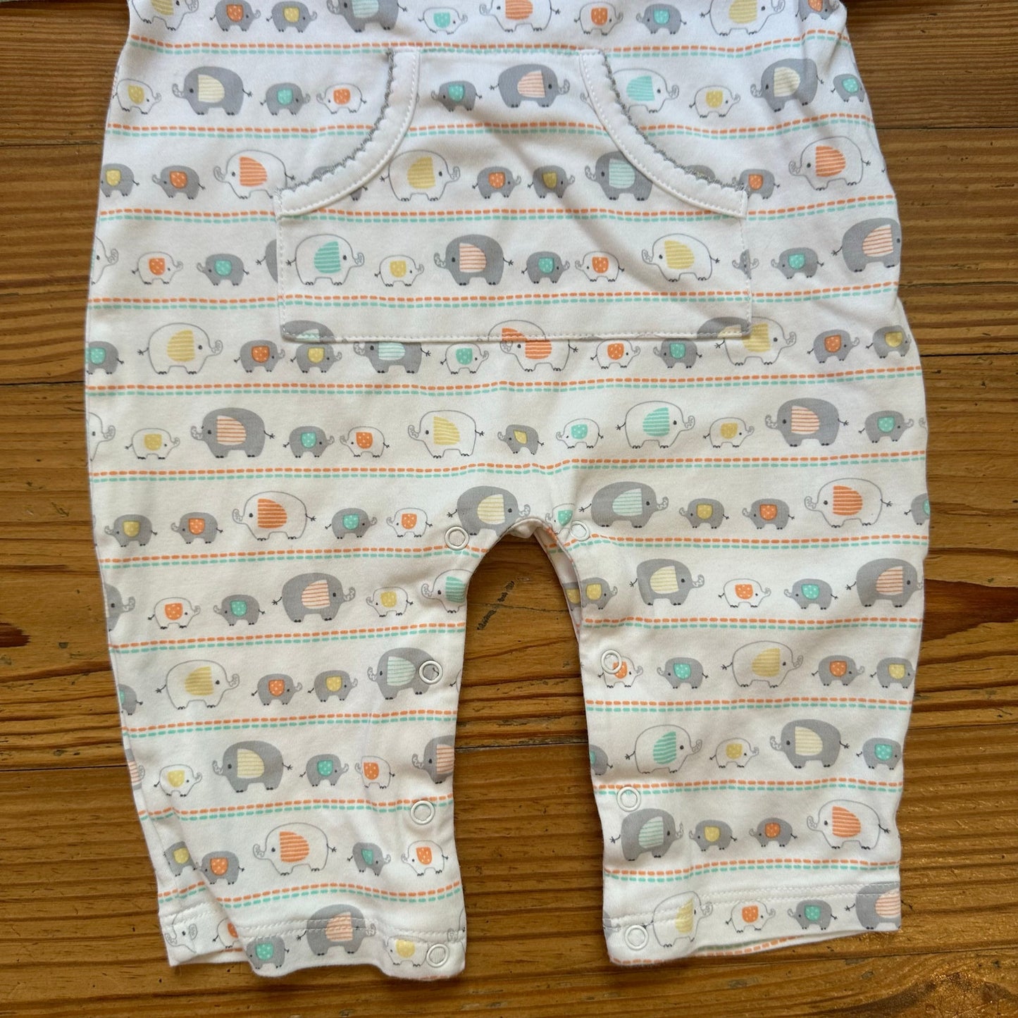 Kissy Kissy white striped elephant printed pocket front one piece SIZE 3-6M