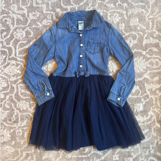 OshKosh B'gosh blue denim button up tutu bottom shirt dress SIZE 4T