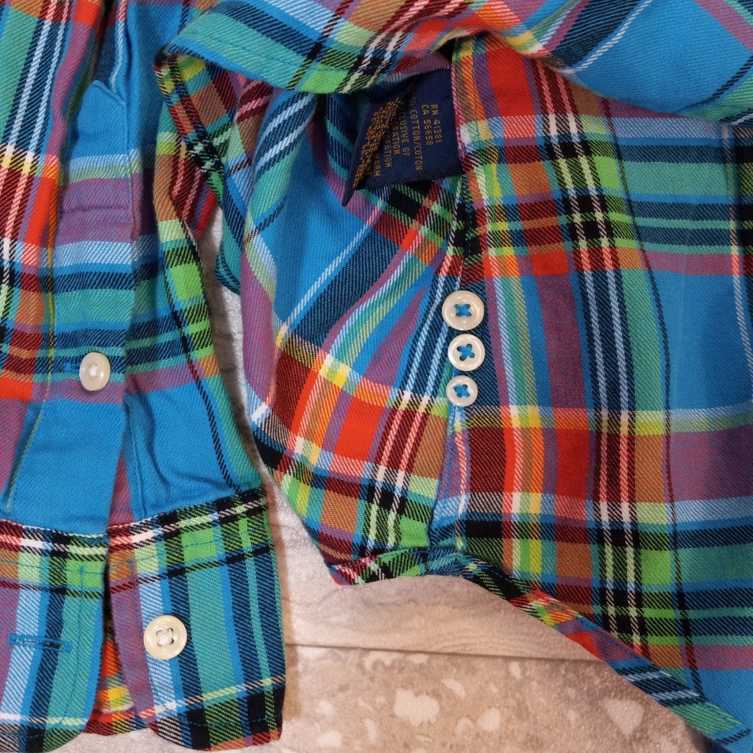 Ralph Lauren blue colorful plaid long sleeve womens button up shirt SIZE 8