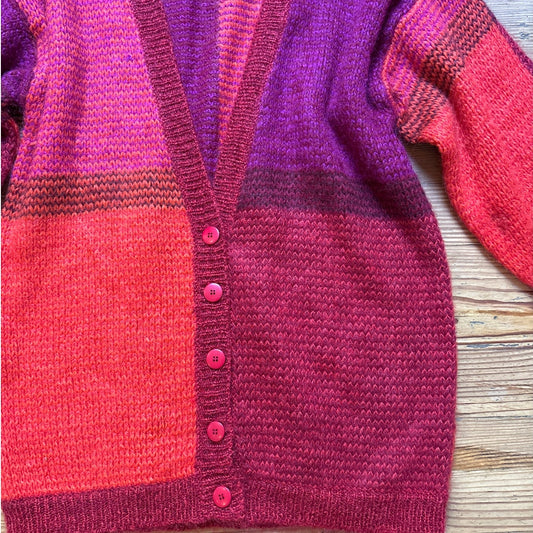 Paul Harris vintage red pink color block mohair button cardigan SIZE L