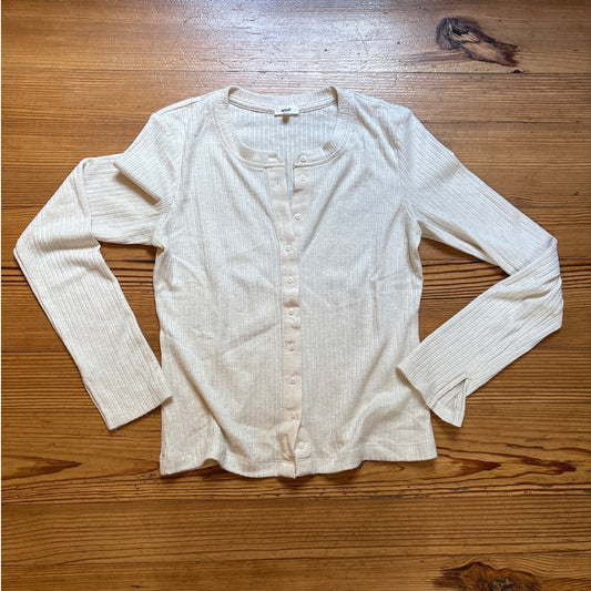 Aerie ivory white ribbed silver metallic threading light cardigan sweater SIZE M