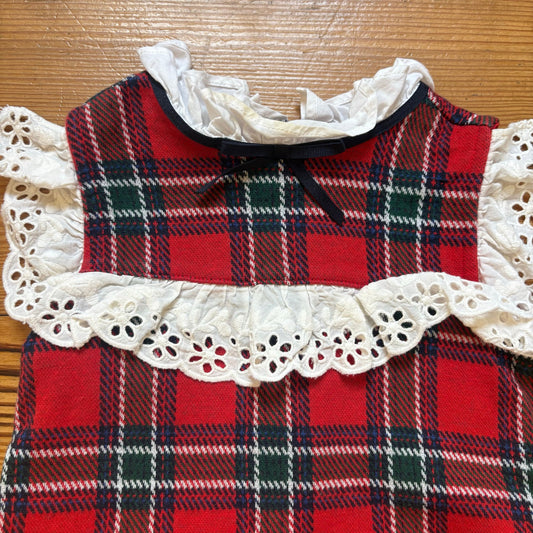 Janie and Jack red Christmas plaid white lace collar toddler shirt SIZE 3