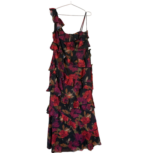 NWT Boohoo red black ruffle sleeveless asymmetrical maxi dress SIZE 16