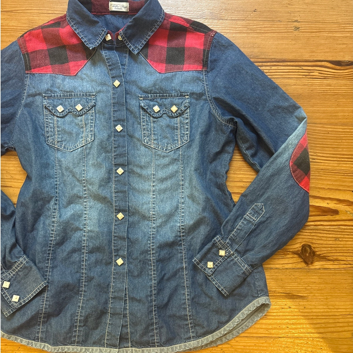 Laska Palazzis vintage western rustic buffalo plaid studded denim shirt SIZE M