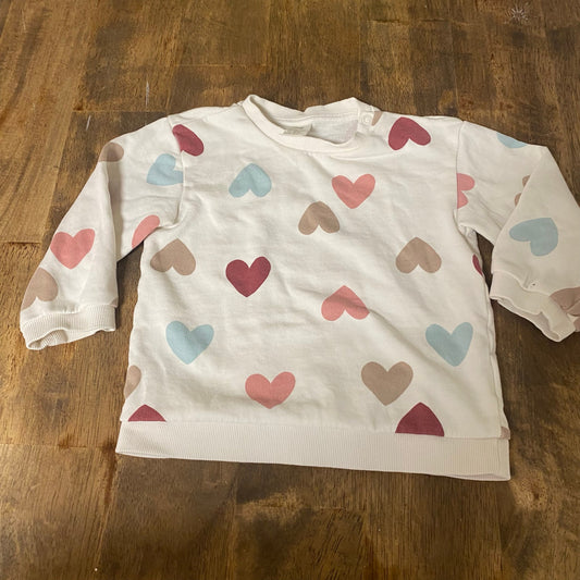 H&M ivory neutral hearts crew sweatshirt SIZE 2T