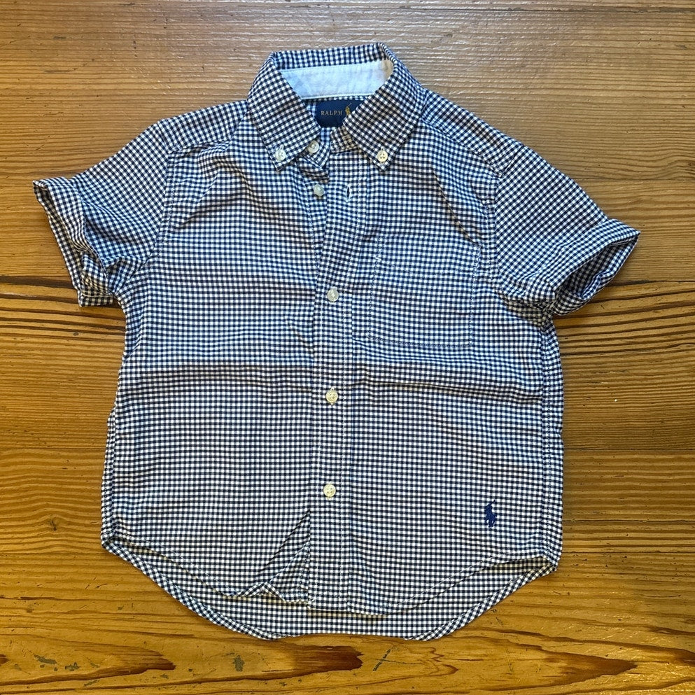 Ralph Lauren blue checkered short sleeve performance button up shirt SIZE 2T