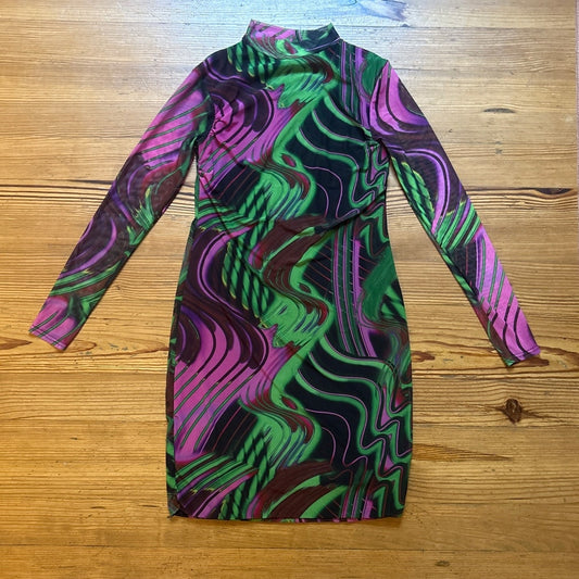 PrettyLittleThing abstract sheer long sleeve bodycon turtleneck dress SIZE 10
