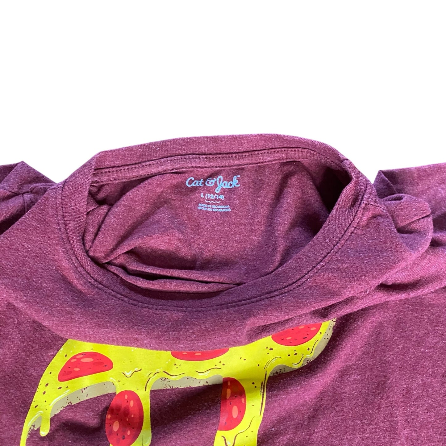 Cat & Jack dark red pizza Pie Day short sleeve youth shirt SIZE L