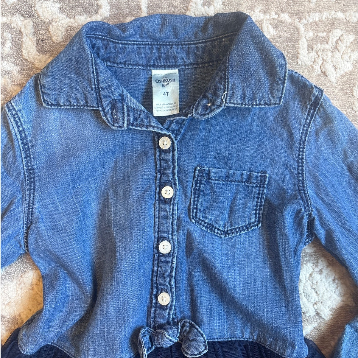 OshKosh B'gosh blue denim button up tutu bottom shirt dress SIZE 4T