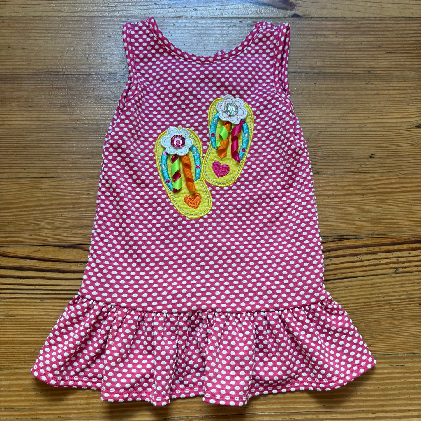 Youngland Baby pink white polka dot flip flop sleeveless toddler dress SIZE 24M