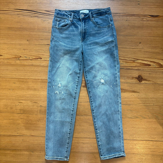 Risen medium wash distressed splatter boot cut jeans SIZE 28