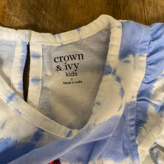 Crown & Ivy blue white striped sequin lobster ruffle cap sleeve shirt SIZE S