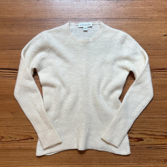 White + Warren ivory cashmere preppy classic knit crew sweater SIZE S