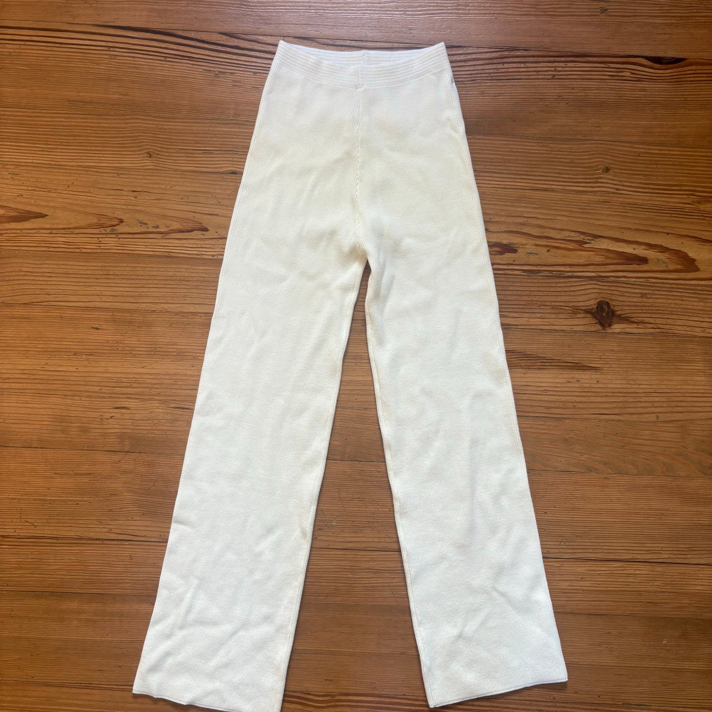 Revolve SNDYS ivory high rise ribbed straight leg pants SIZE S